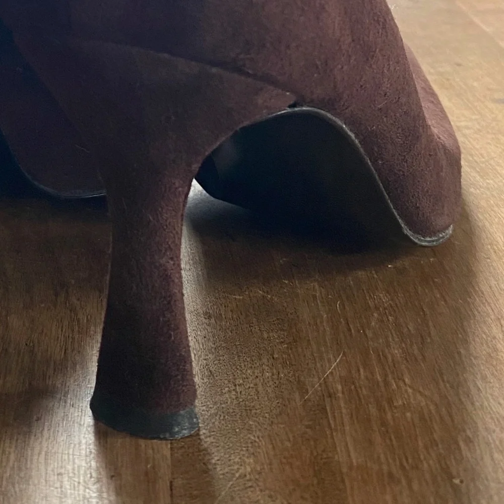 Vintage Stuart Weitzman Heels Shoes Chocolate Brown Suede Pointy Y2K 9.5 - Picture 2 of 6